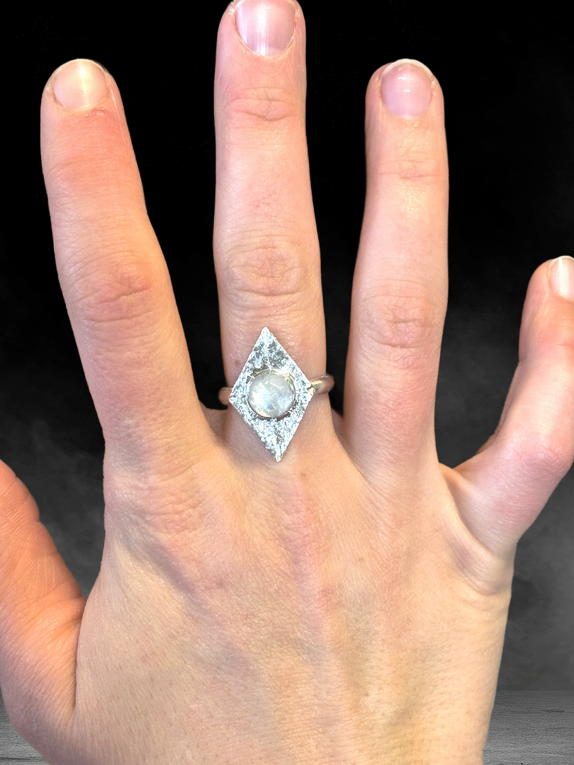 Moonstone Diamond-Frame Ring