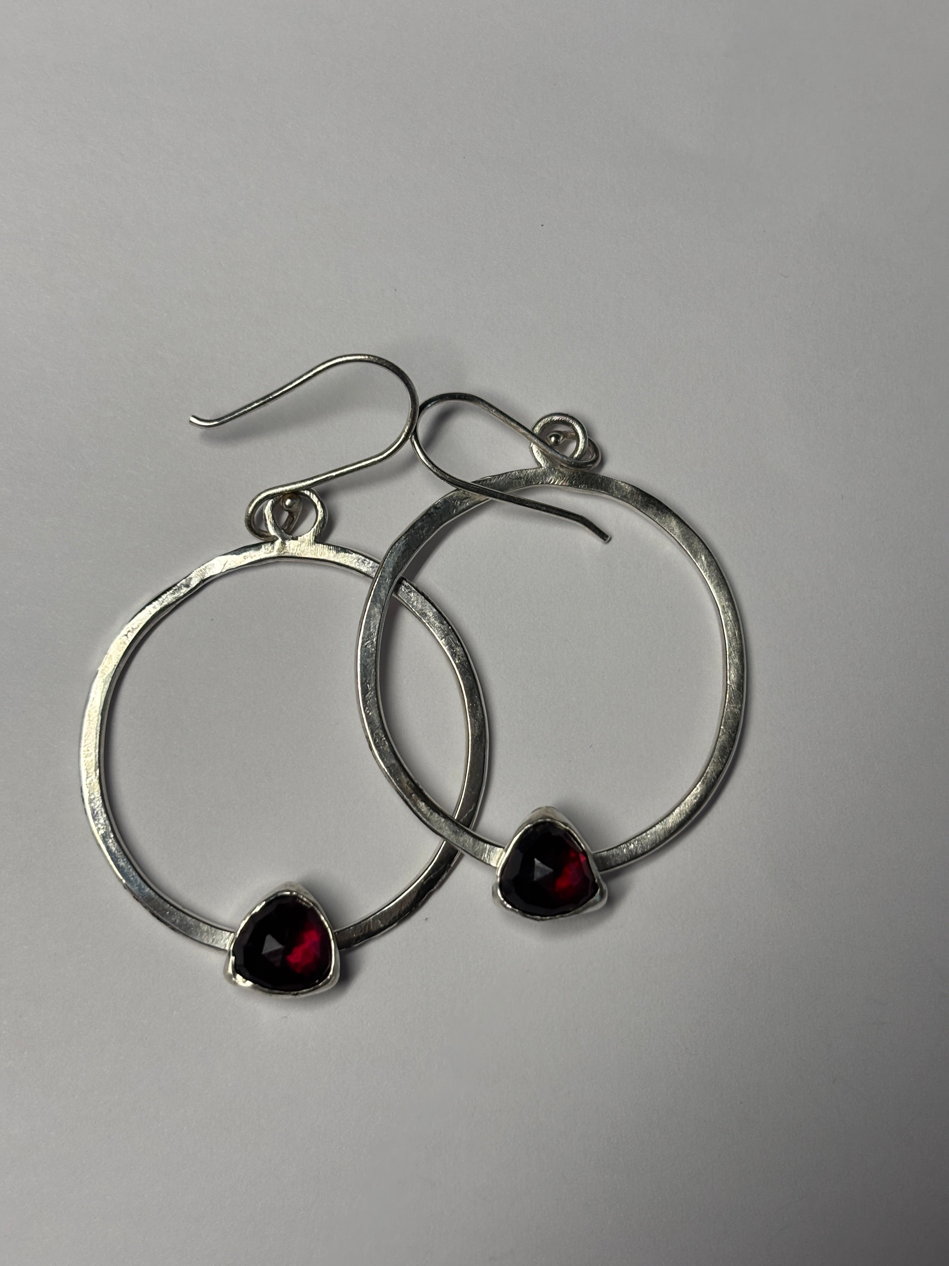 Garnet Hoops in Sterling Silver