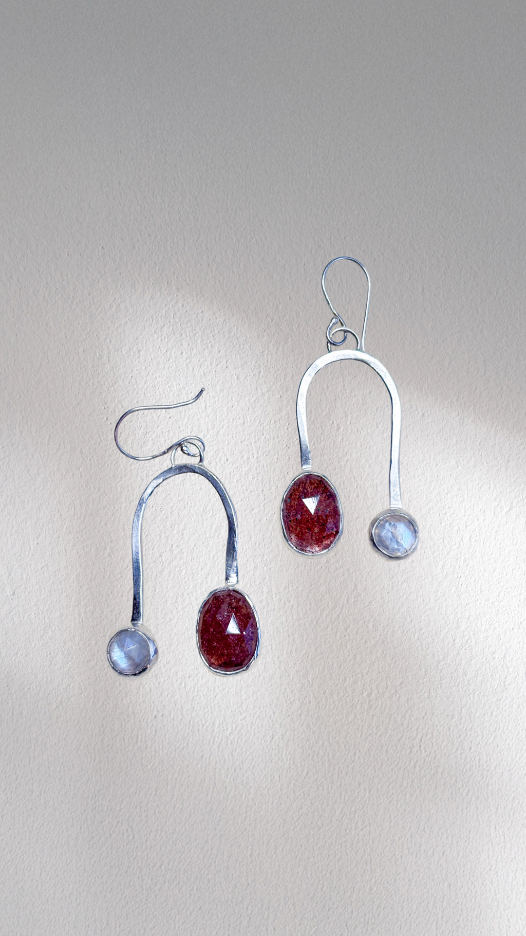 Strawberry Quartz + Moonstone Drop Earrings