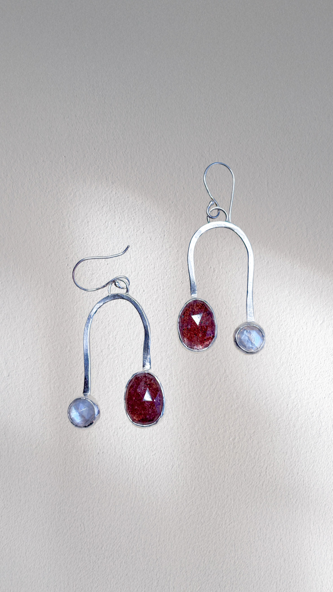 Strawberry Quartz + Moonstone Drop Earrings