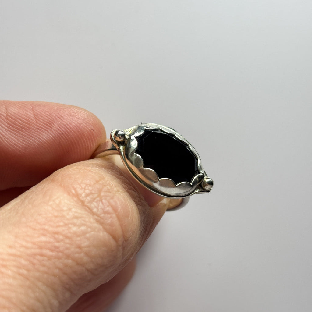 Black Onyx Sterling Silver Ring — Size 7.75