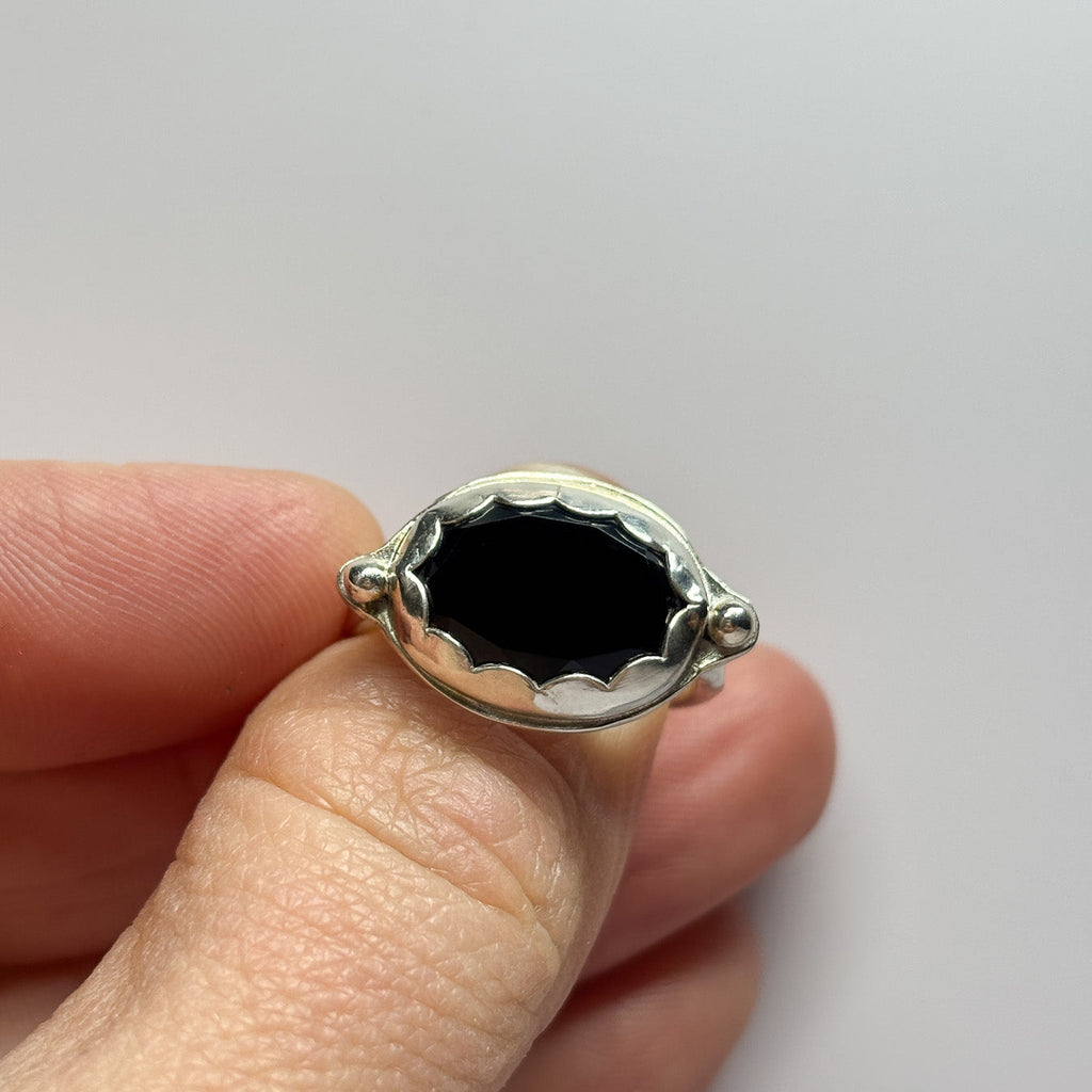 Black Onyx Sterling Silver Ring — Size 7.75