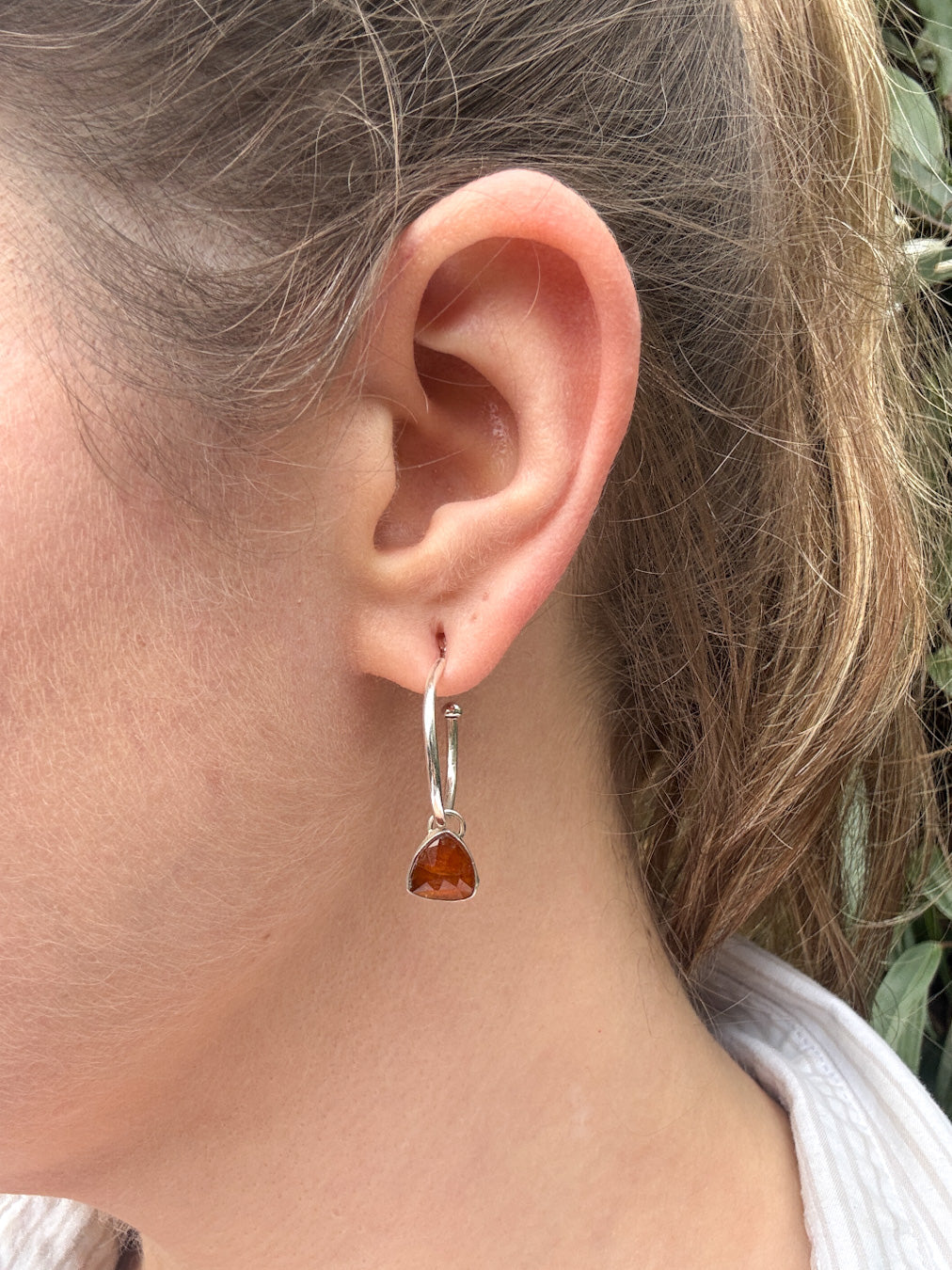 Sterling Silver Orange Kyanite Hoop Earrings