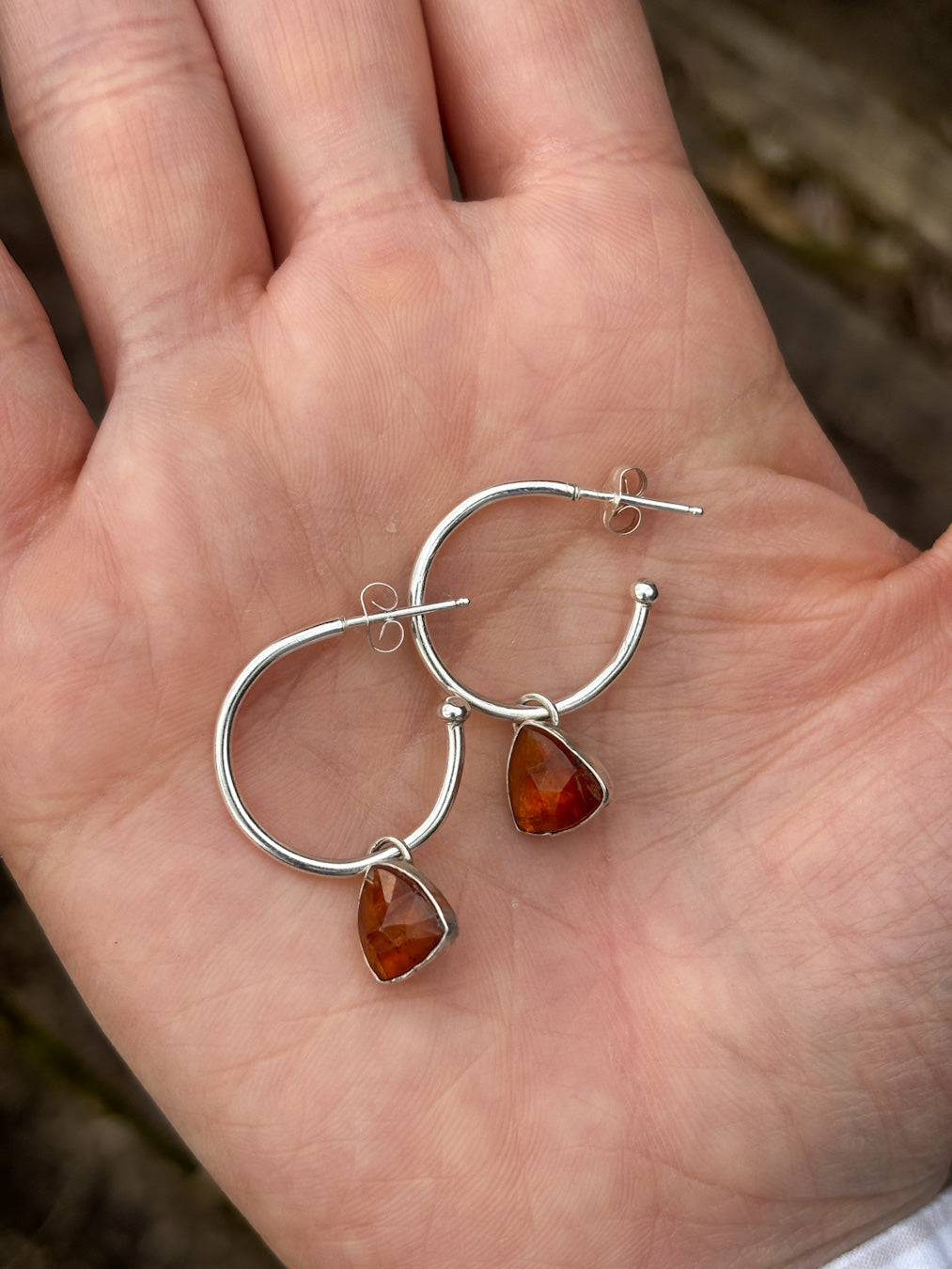 Sterling Silver Orange Kyanite Hoop Earrings