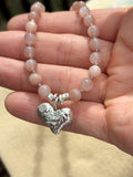 Sunstone Beaded Necklace with Textured Sterling Silver Heart
