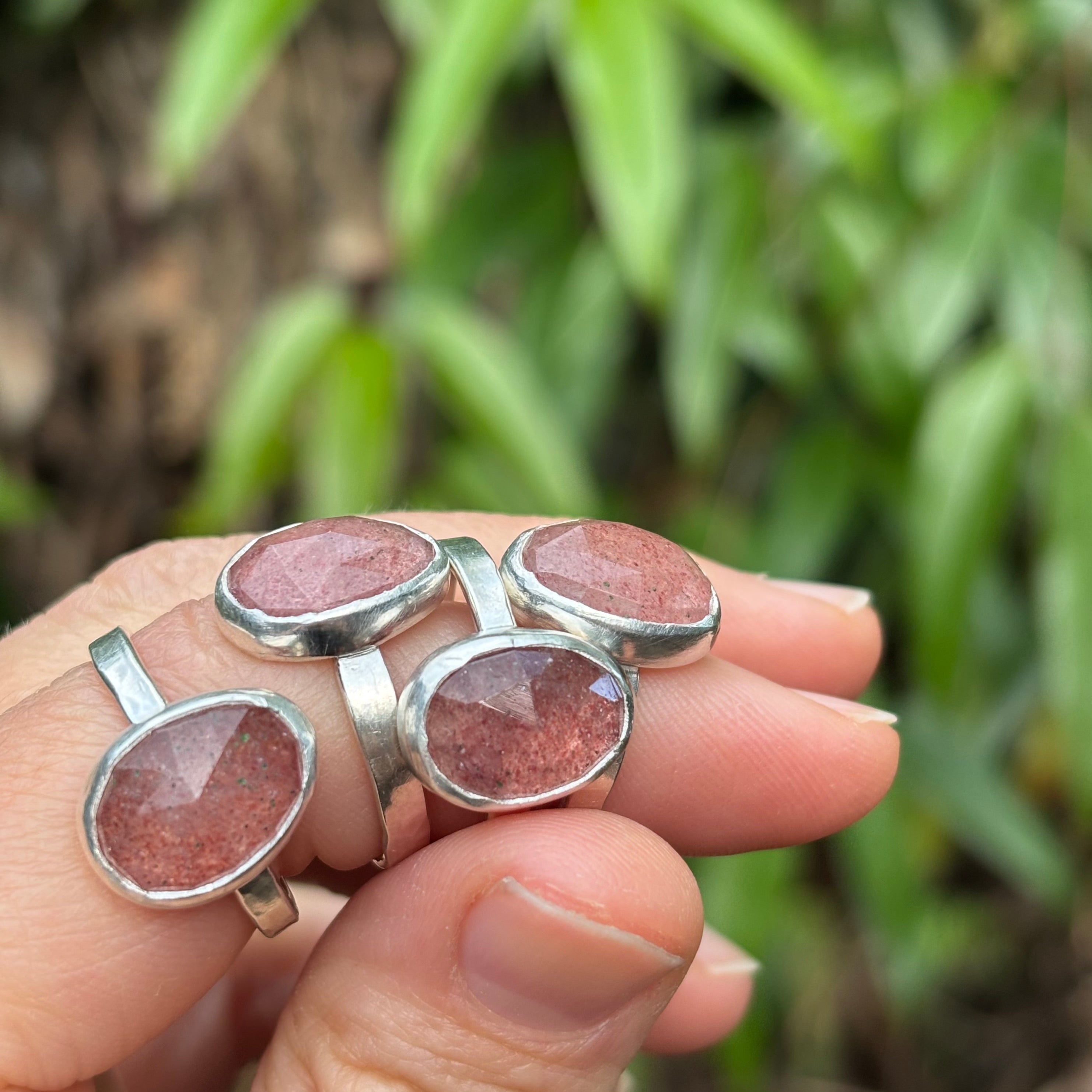 Oval Strawberry Quartz Silver Ring