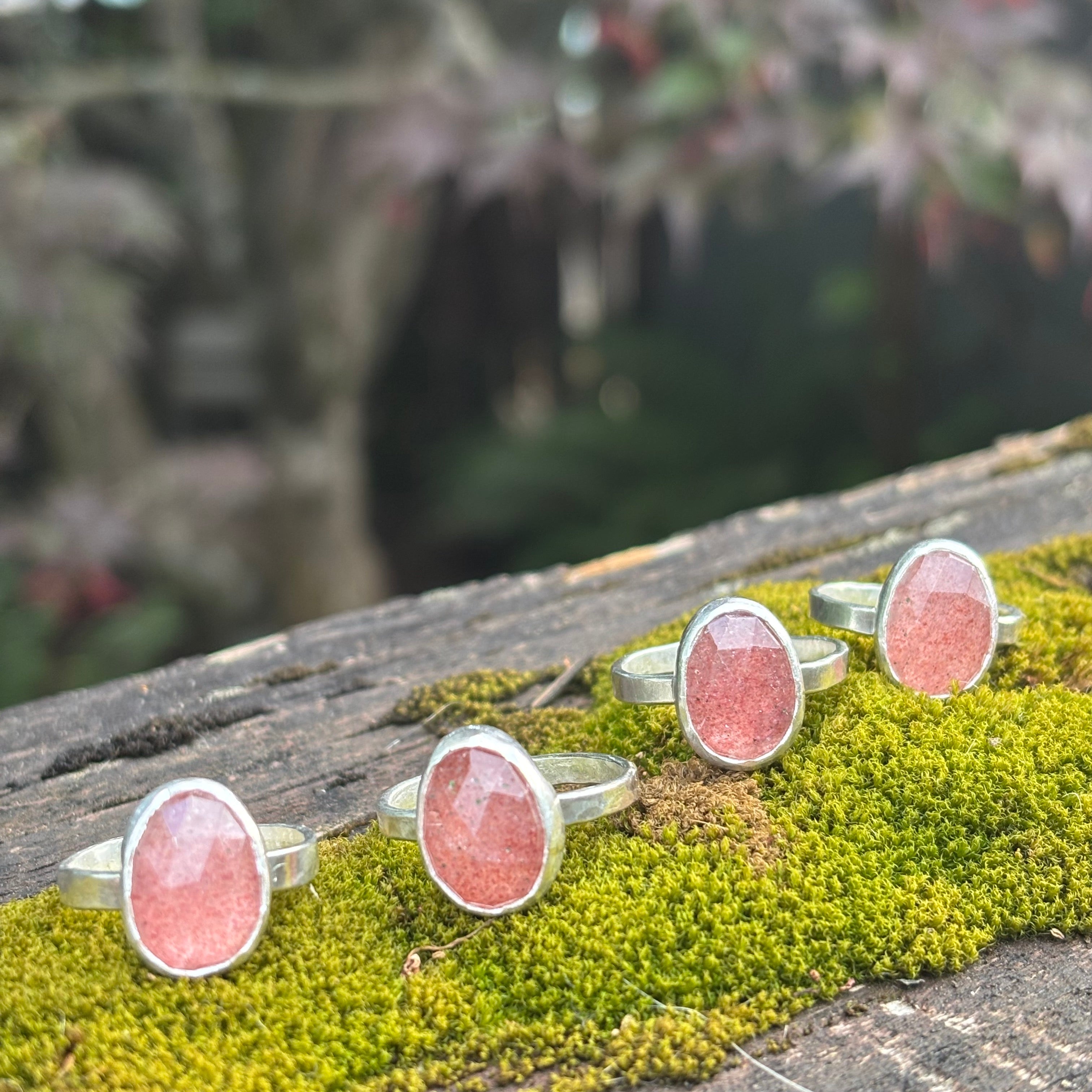 Oval Strawberry Quartz Silver Ring