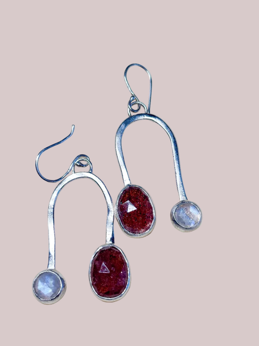 Strawberry Quartz + Moonstone Drop Earrings