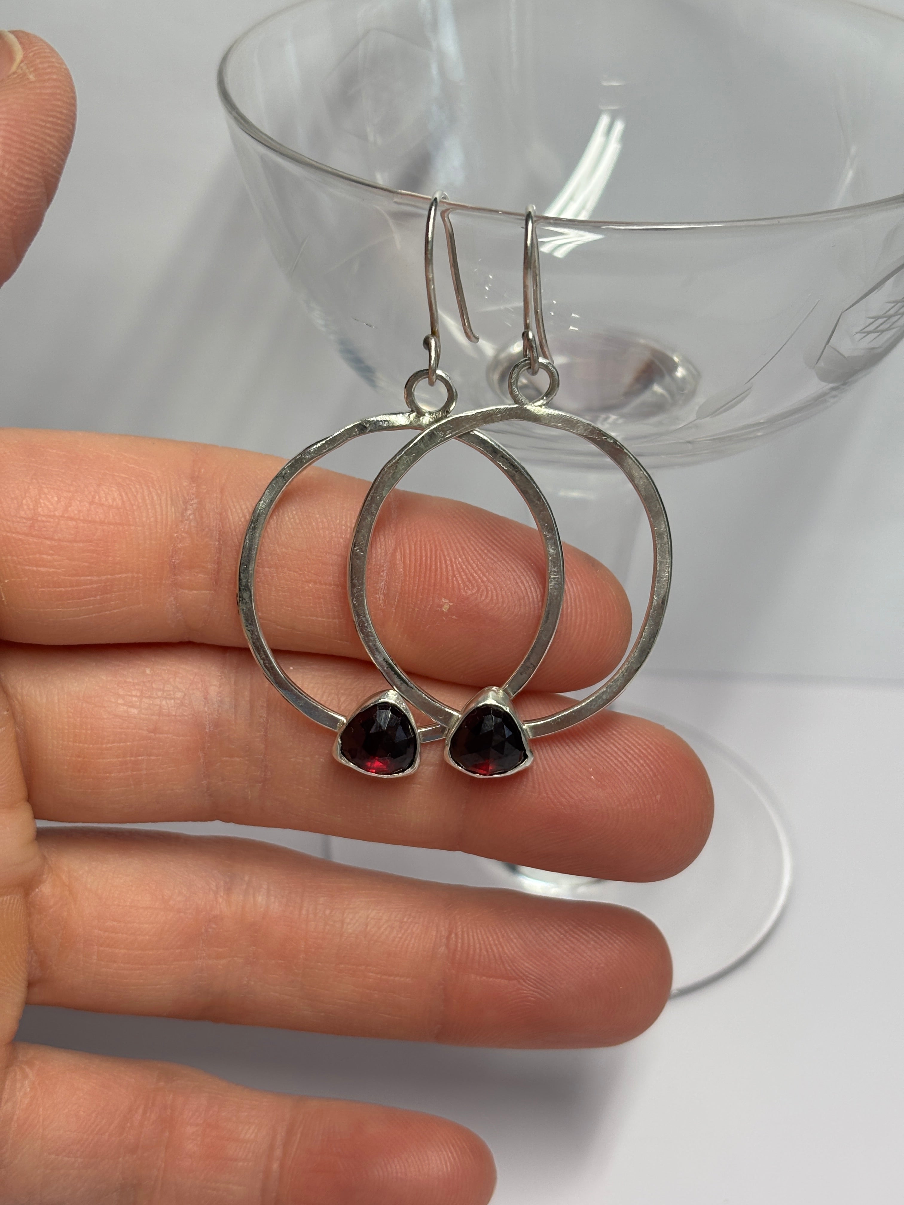 Garnet Hoops in Sterling Silver
