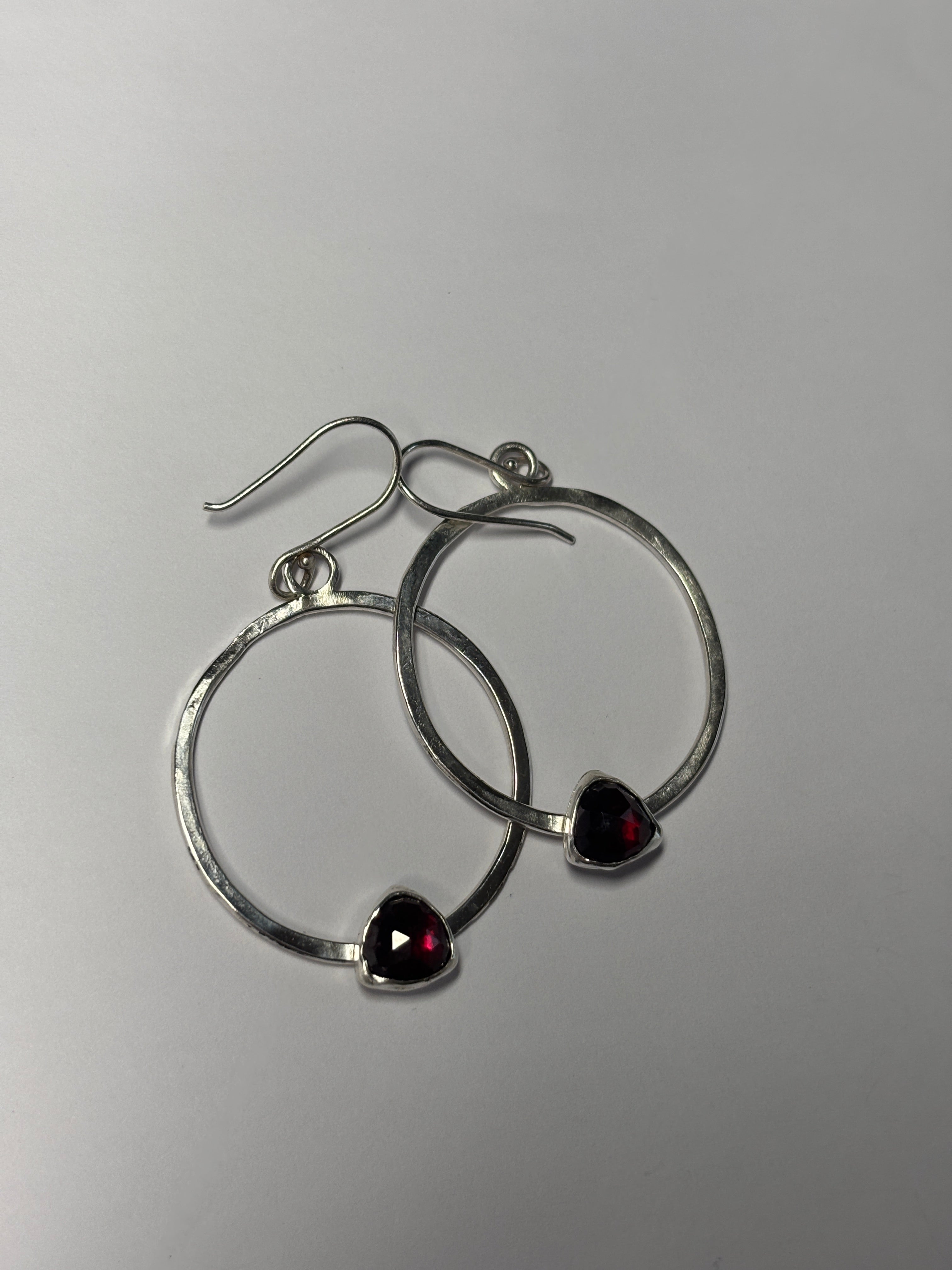 Garnet Hoops in Sterling Silver