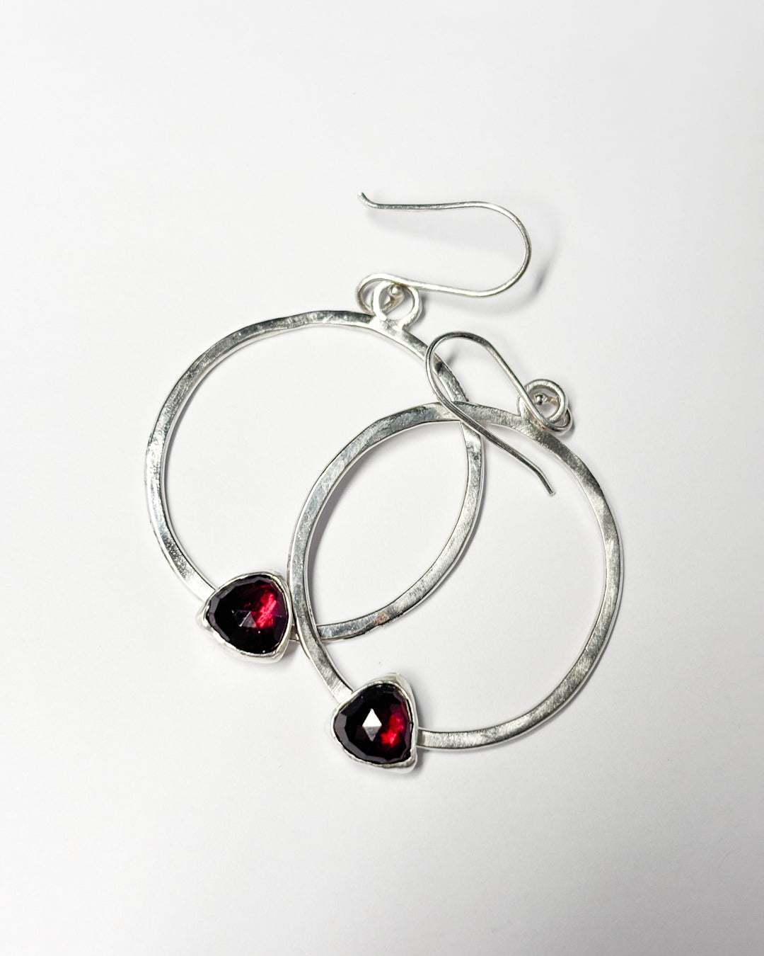 Garnet Hoops in Sterling Silver