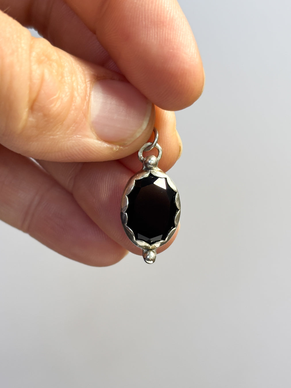 Faceted Black Onyx Charm – Sterling Silver