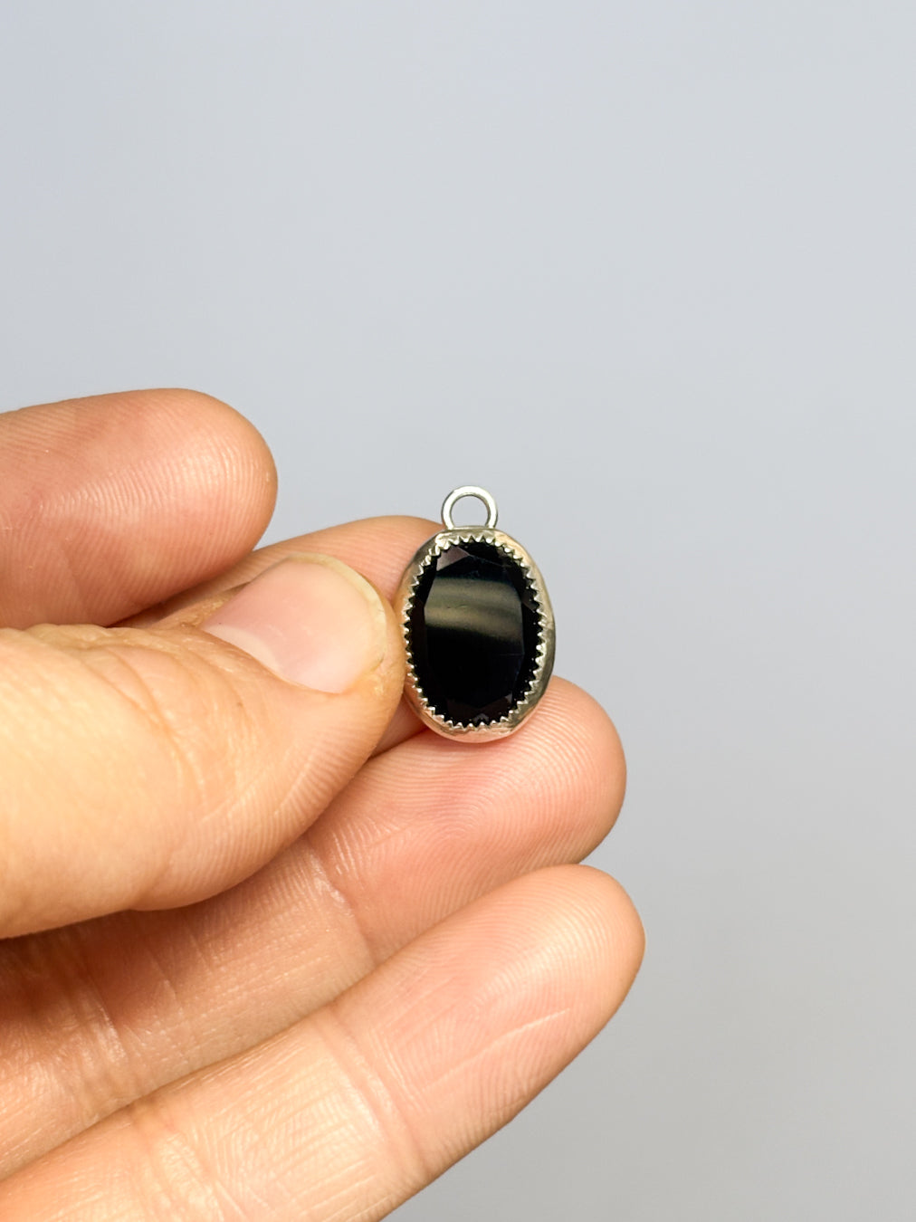 Black Onyx Oval Charm – Sterling Silver Bezel