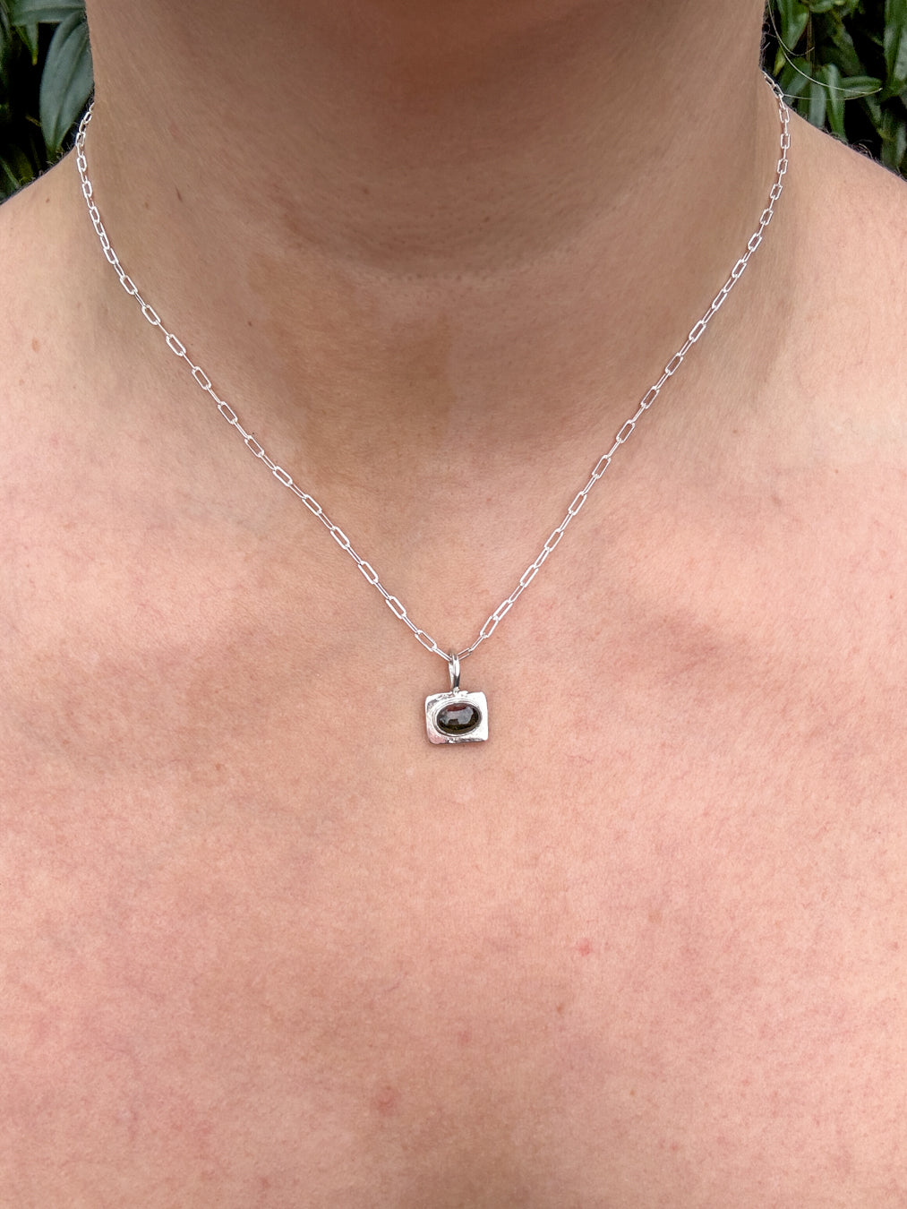 Green and Pink Tourmaline Pendant — Hand-Fabricated Sterling Silver