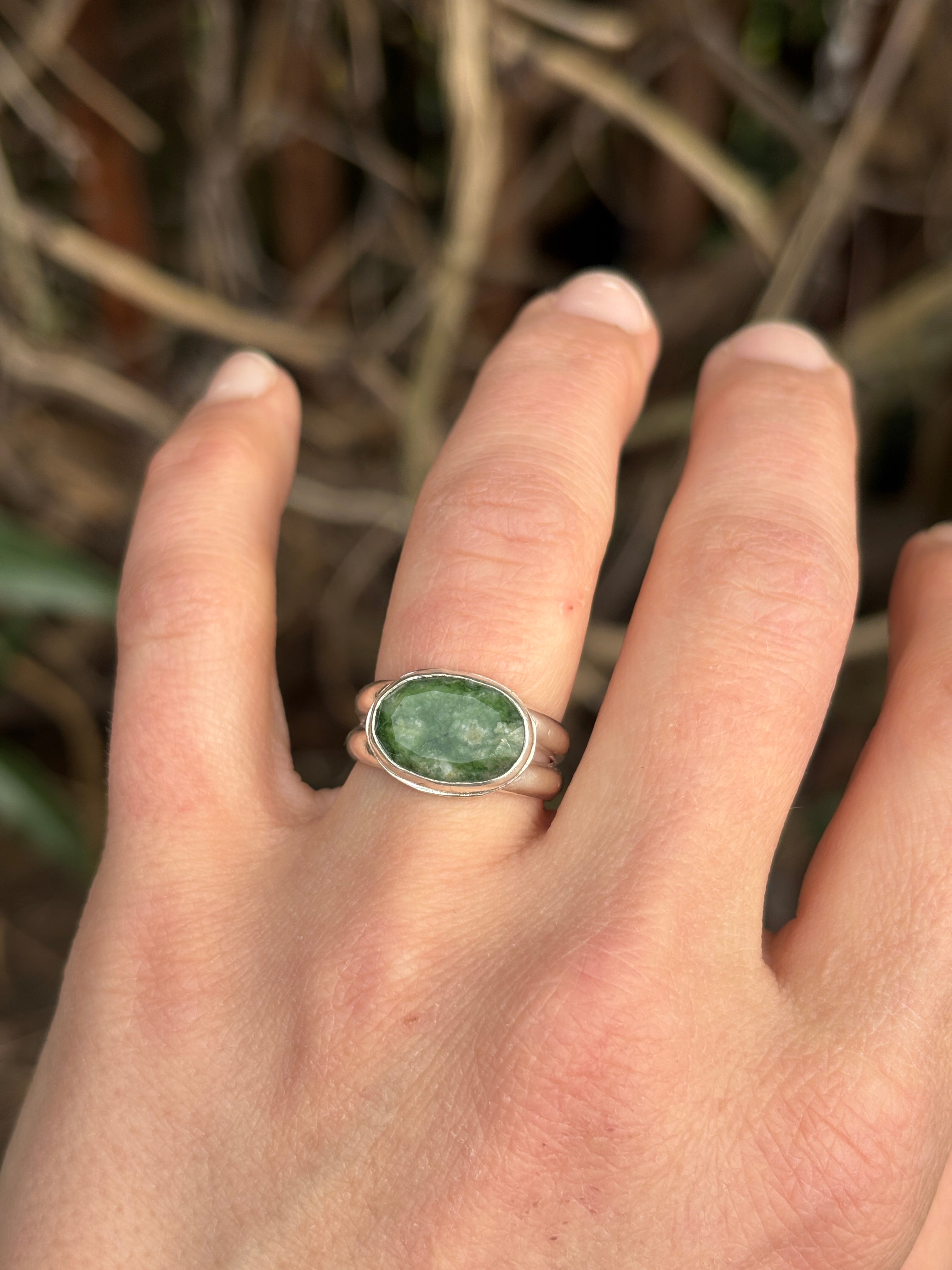 Green Jade Ring in Sterling Silver