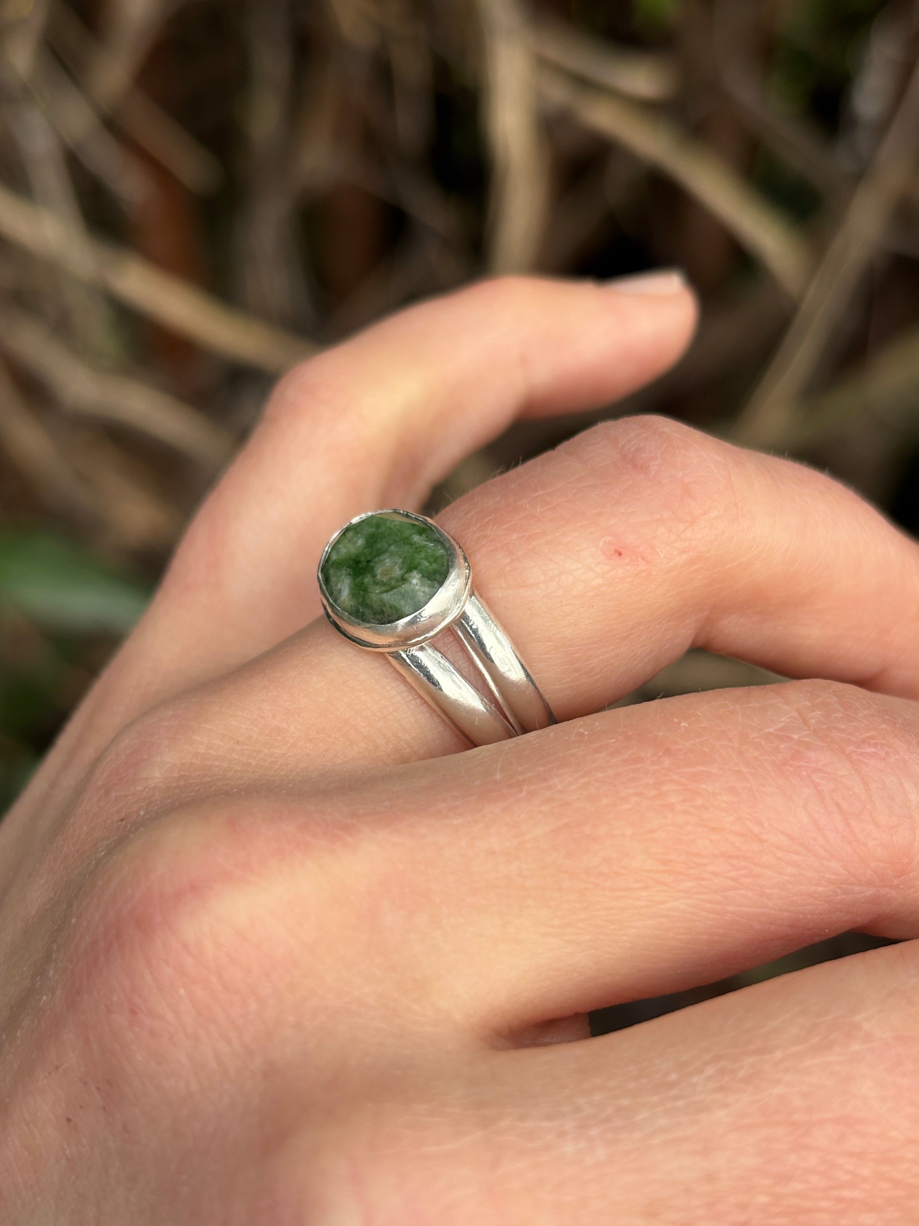 Green Jade Ring in Sterling Silver