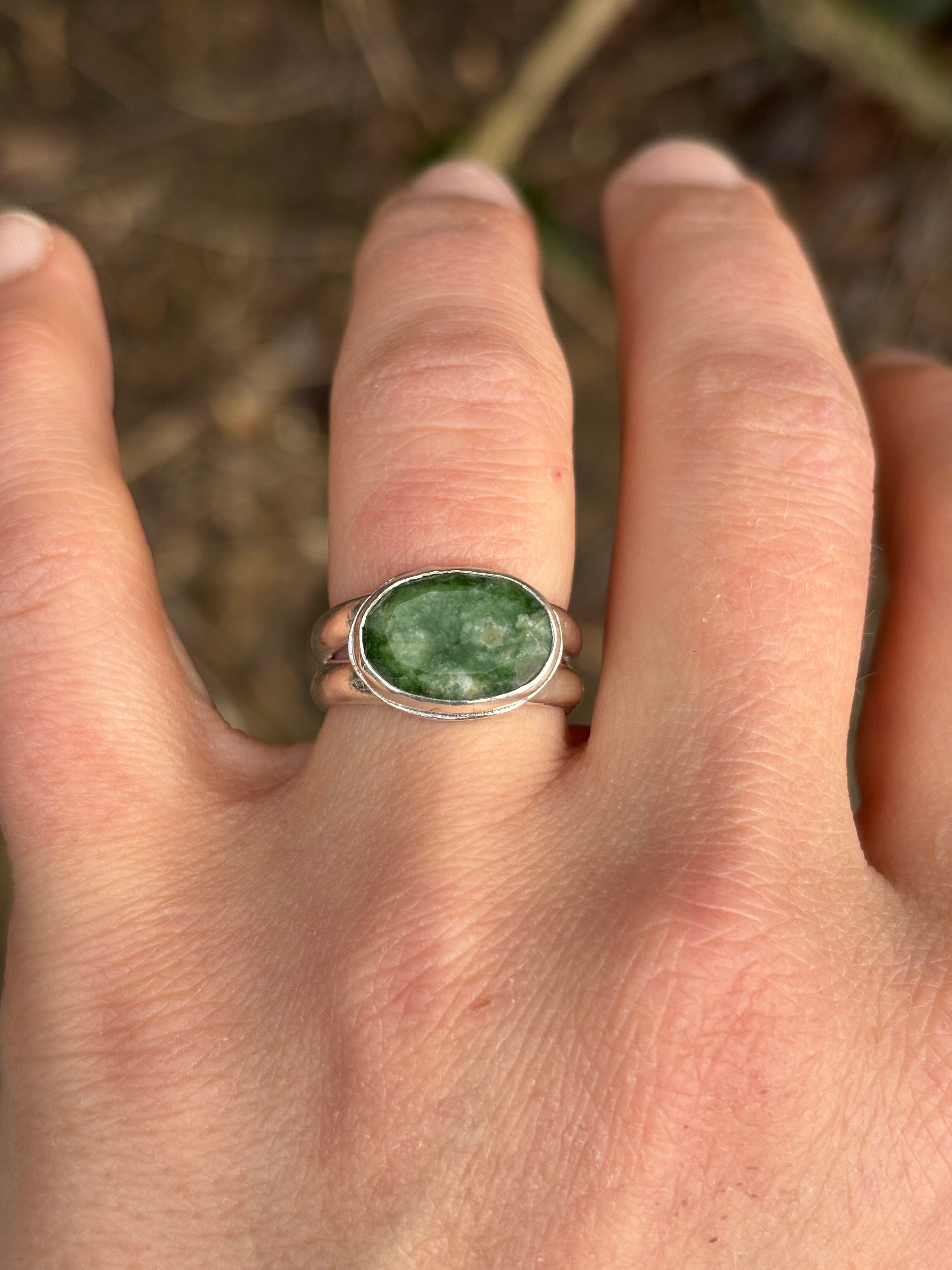 Green Jade Ring in Sterling Silver