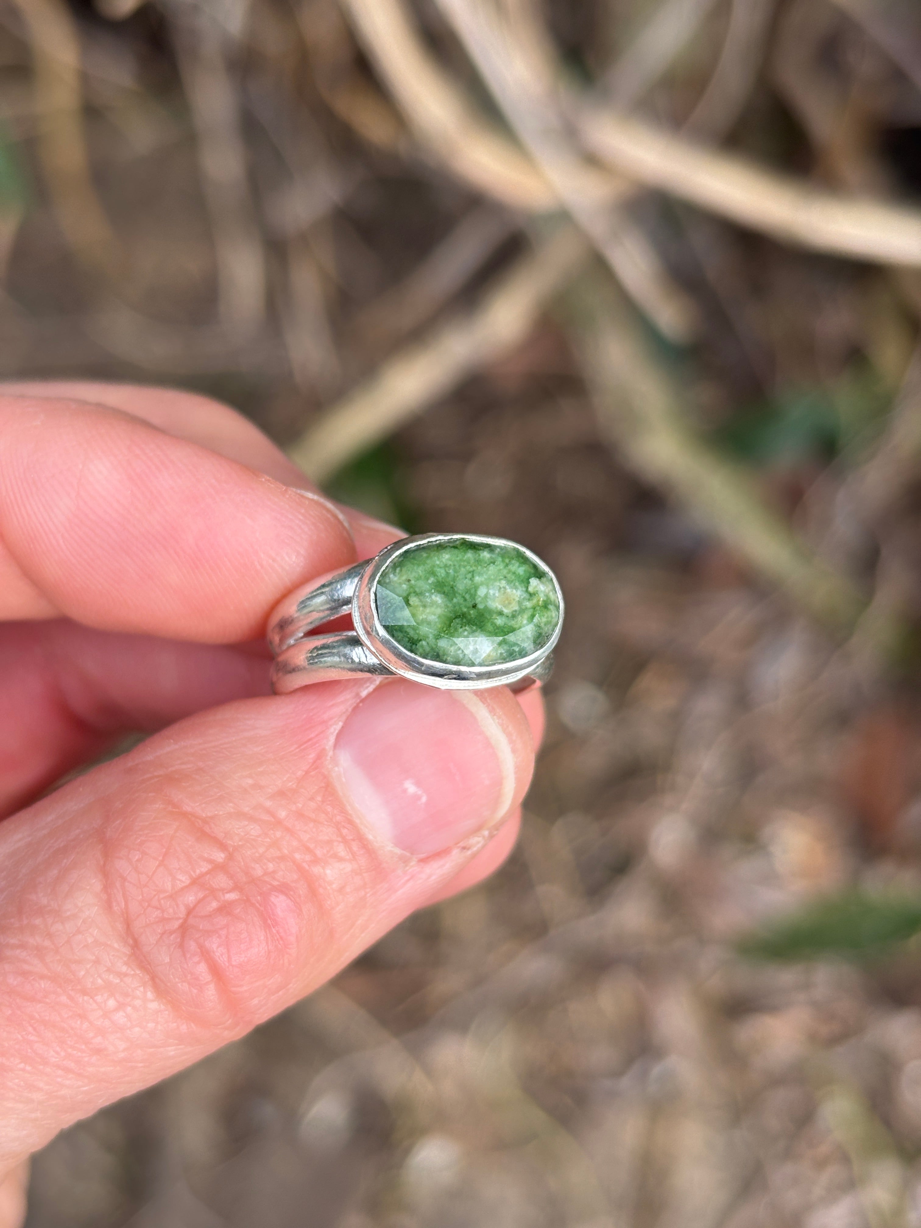 Green Jade Ring in Sterling Silver