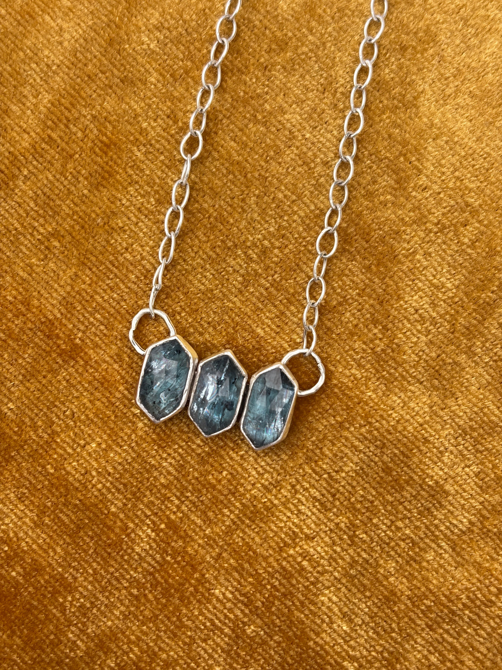 Blue Kyanite Triple Stone Necklace in Sterling Silver
