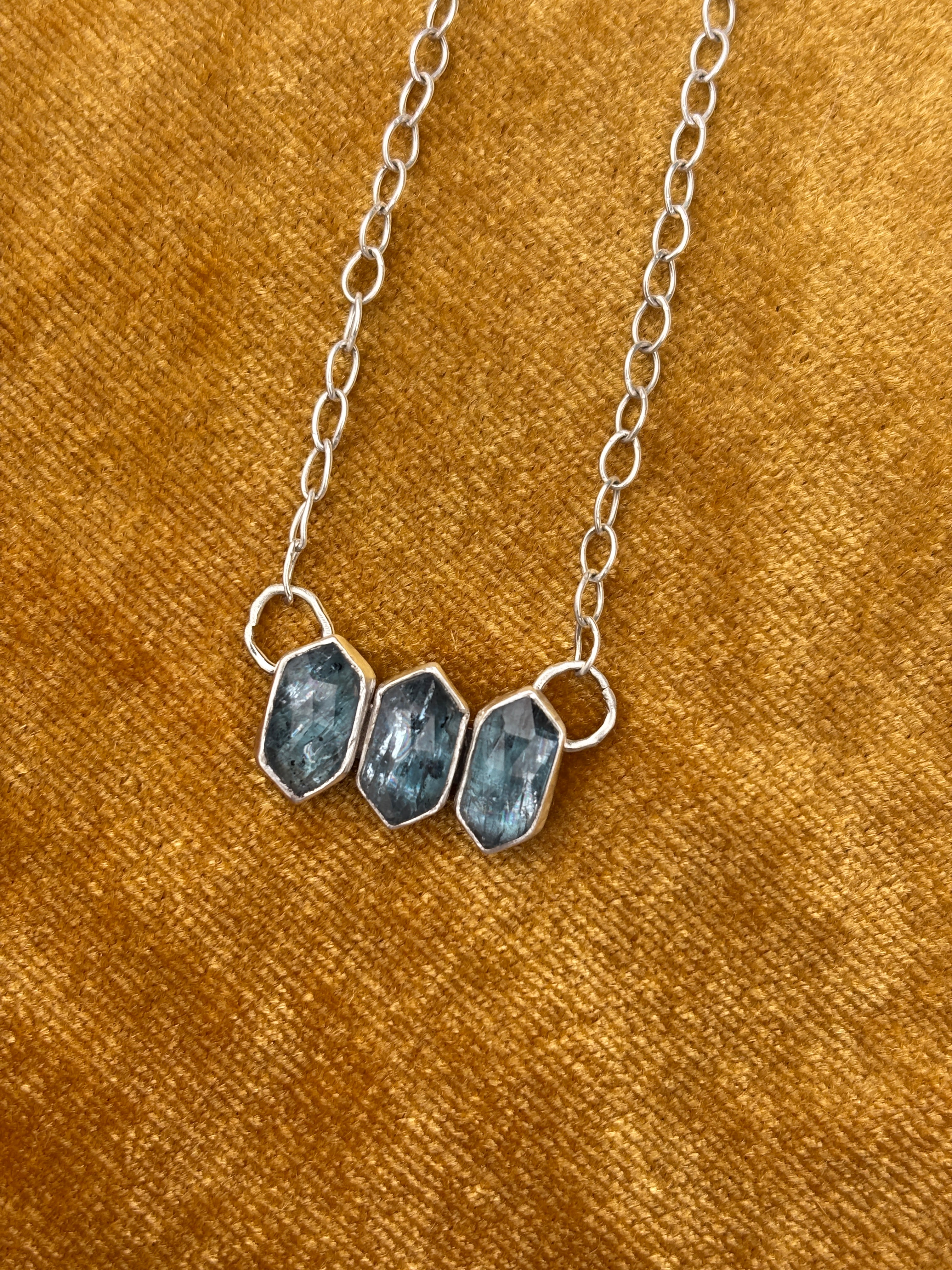 Blue Kyanite Triple Stone Necklace in Sterling Silver