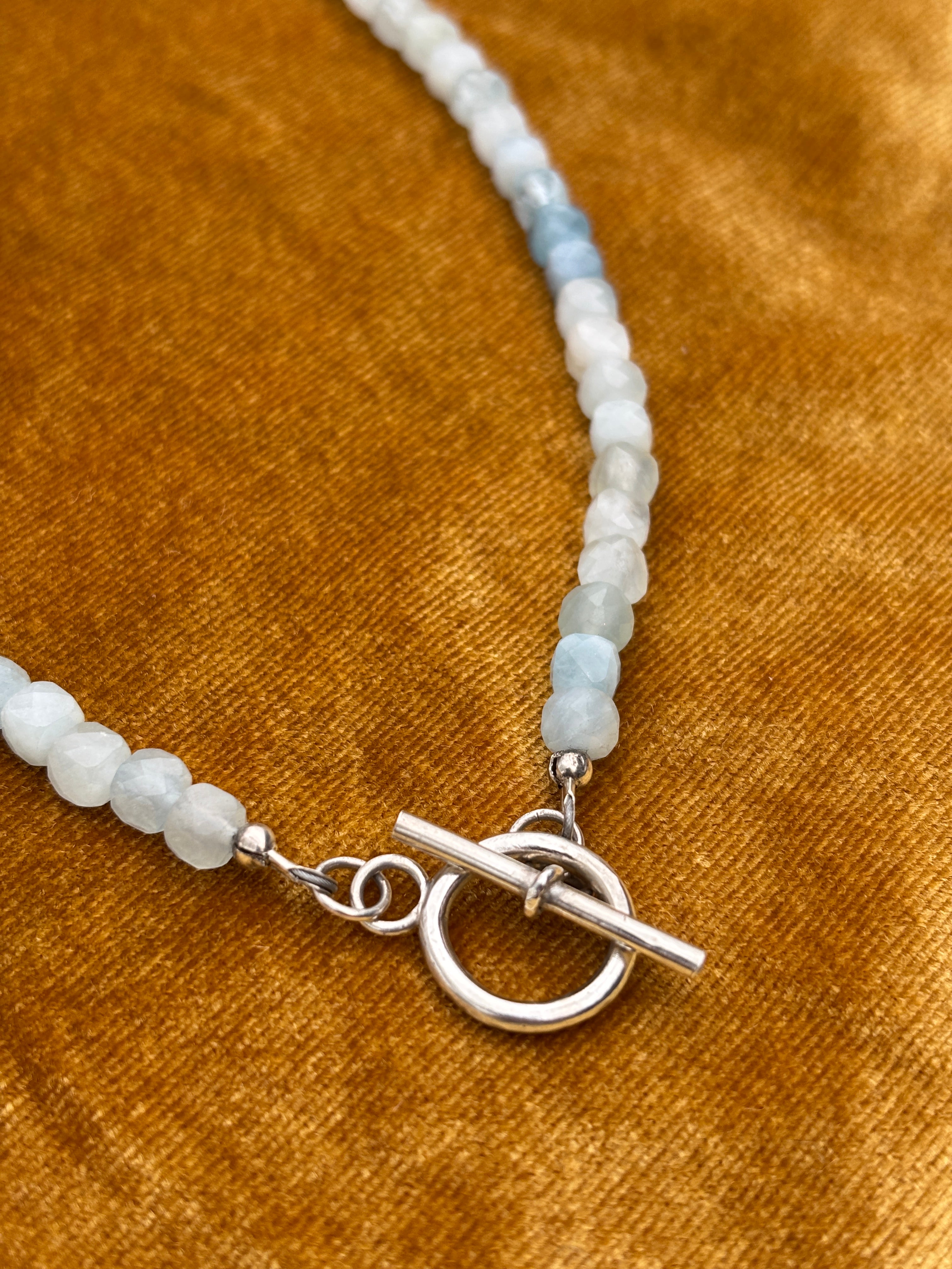 Aquamarine Beaded Necklace with Sterling Silver Toggle