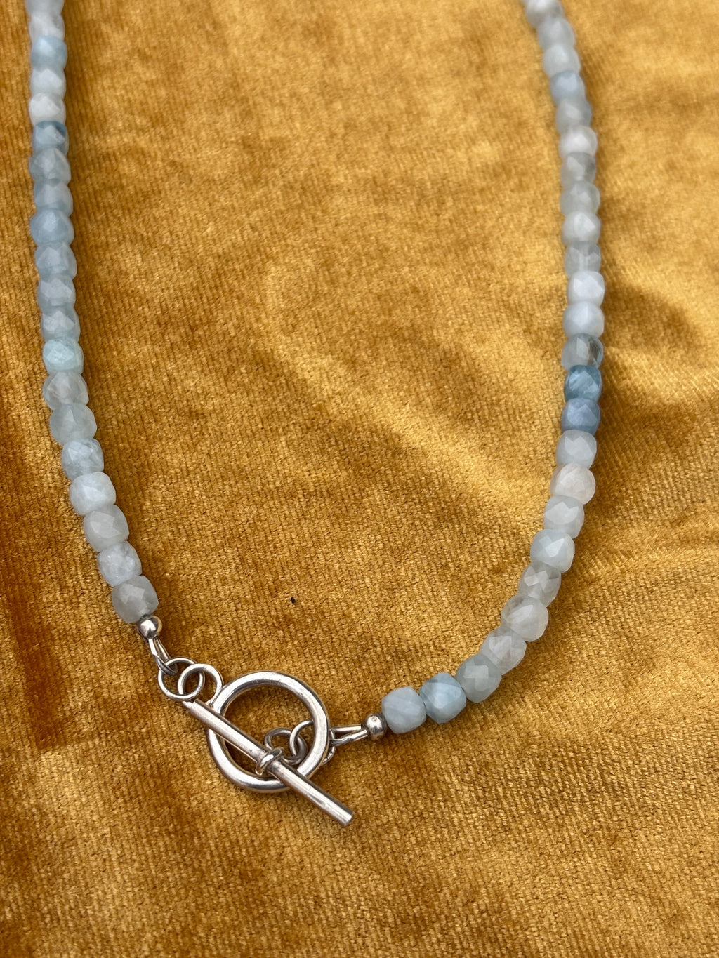 Aquamarine Beaded Necklace with Sterling Silver Toggle