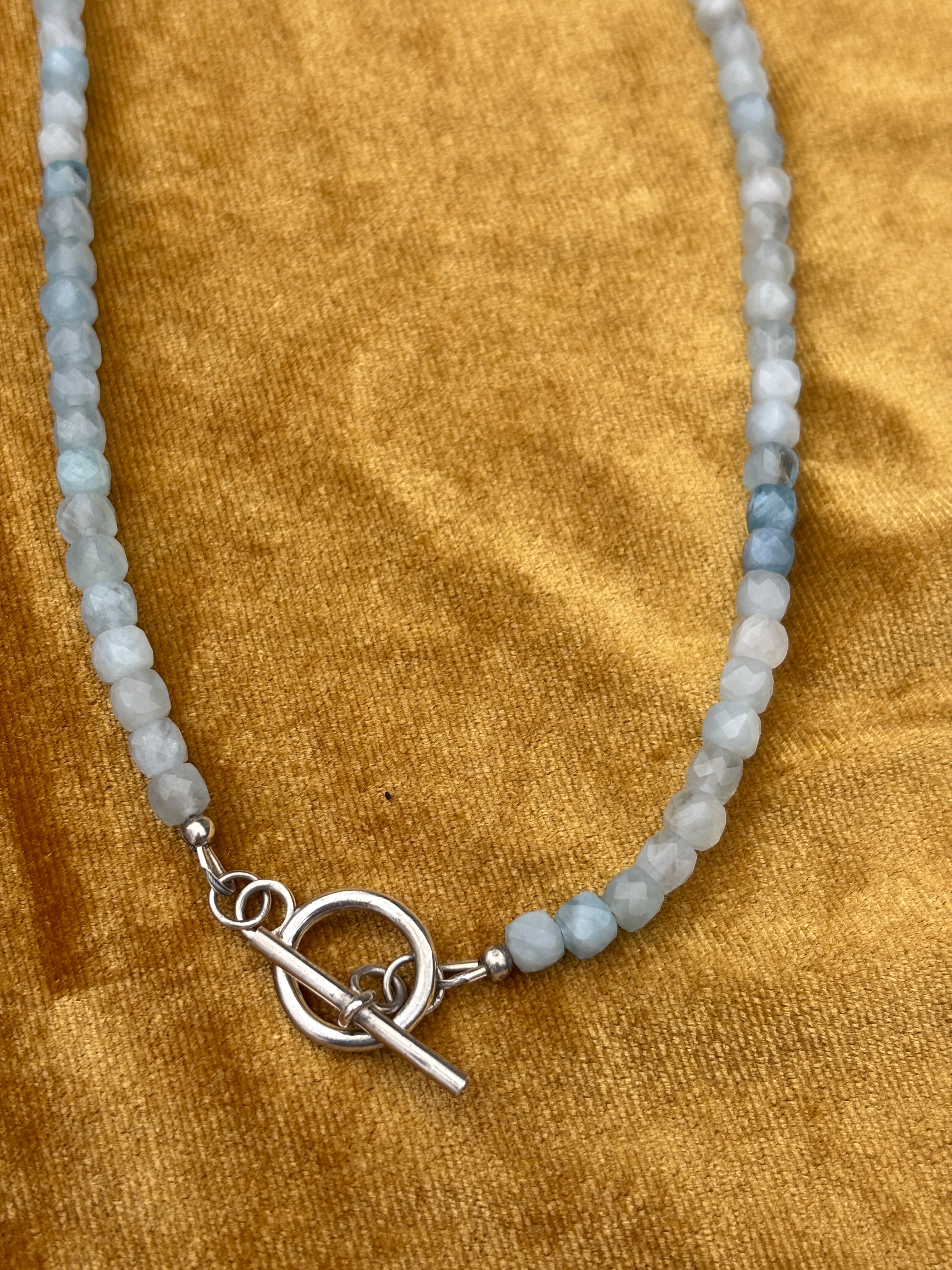 Aquamarine Beaded Necklace with Sterling Silver Toggle