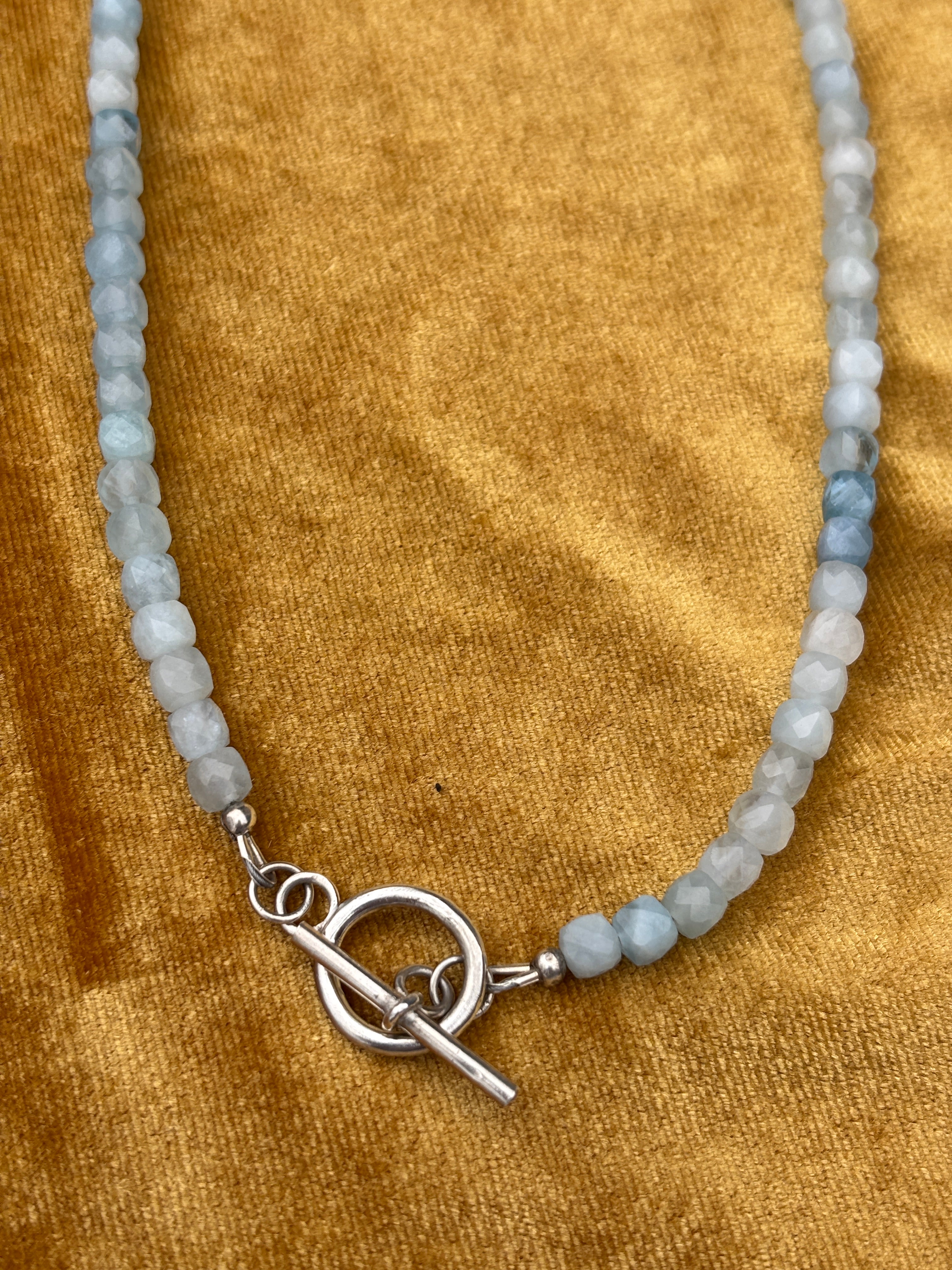 Aquamarine Beaded Necklace with Sterling Silver Toggle