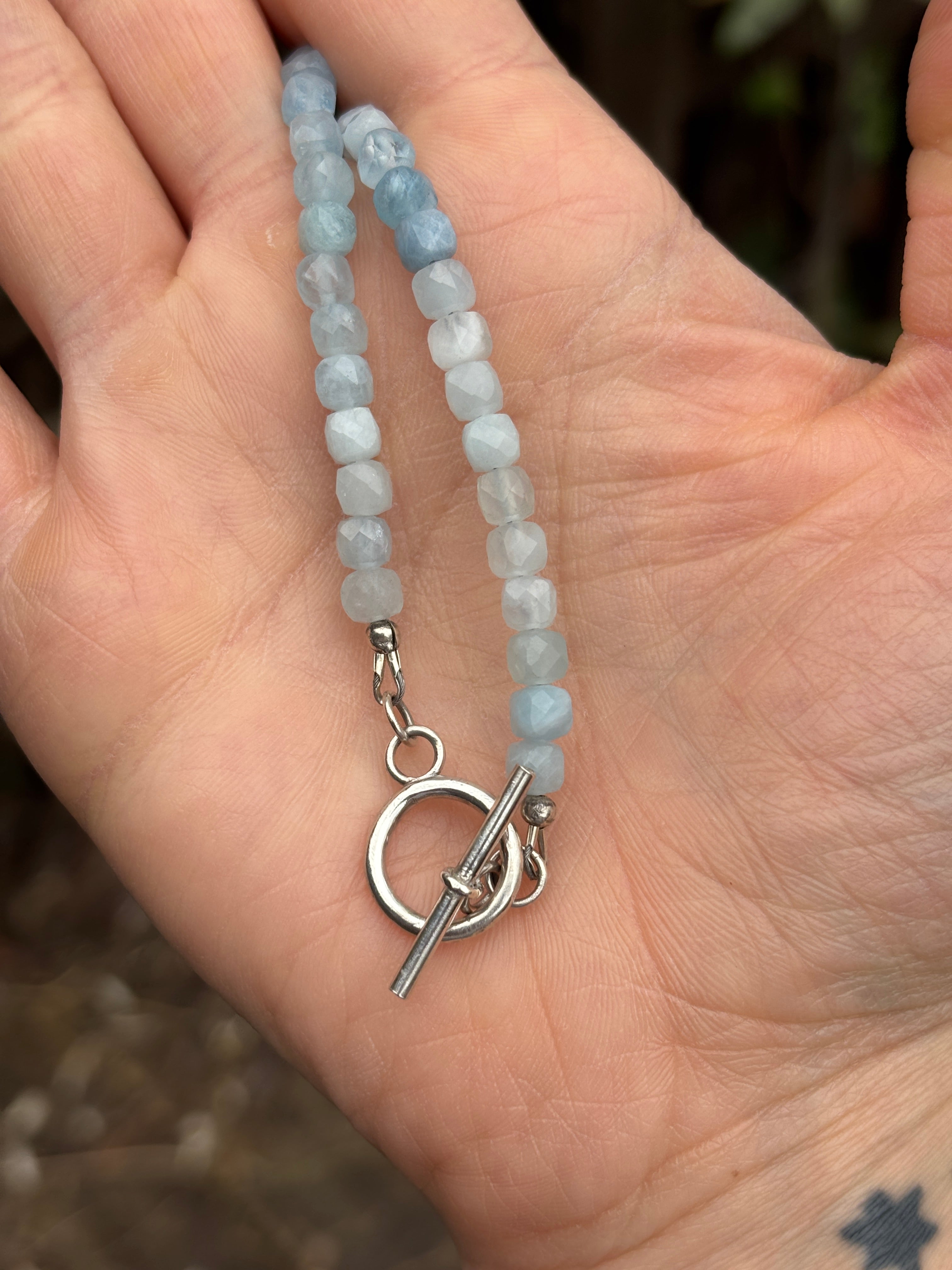 Aquamarine Beaded Necklace with Sterling Silver Toggle