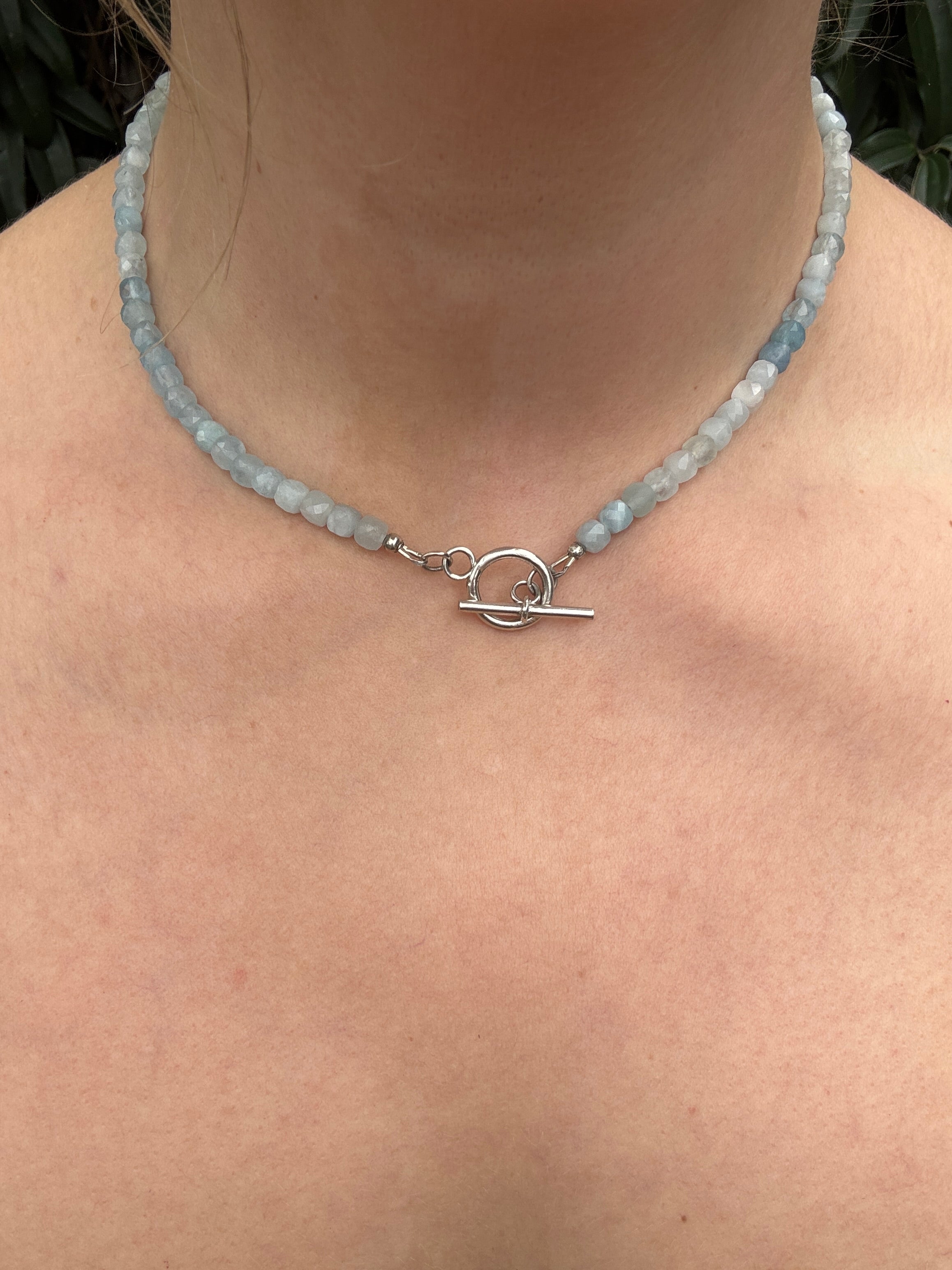 Aquamarine Beaded Necklace with Sterling Silver Toggle