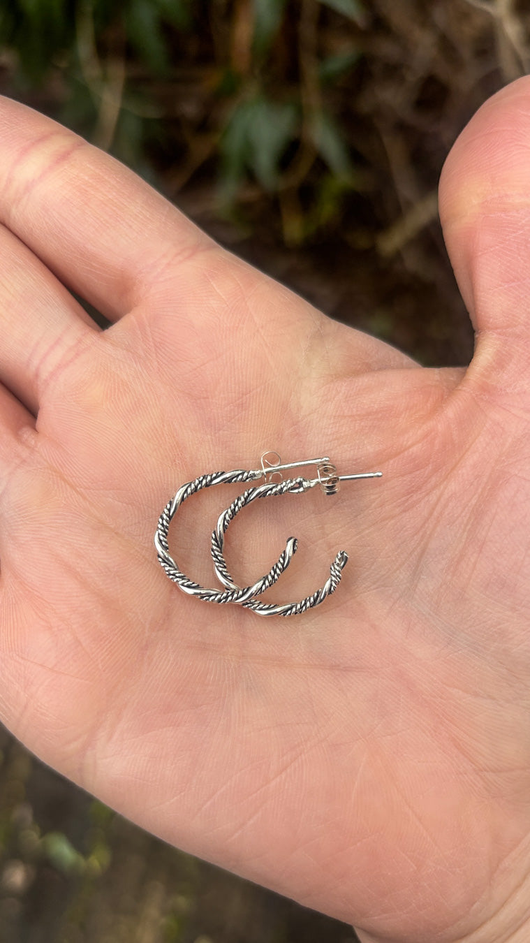 Sterling Silver Twist Hoop Earrings
