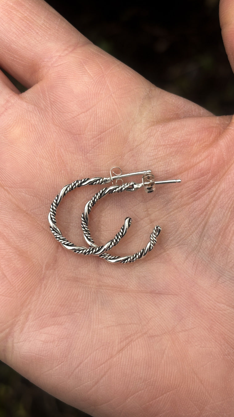 Sterling Silver Twist Hoop Earrings