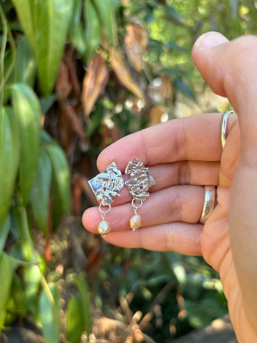 Freeform Sterling Silver Earrings with Freshwater Pearls