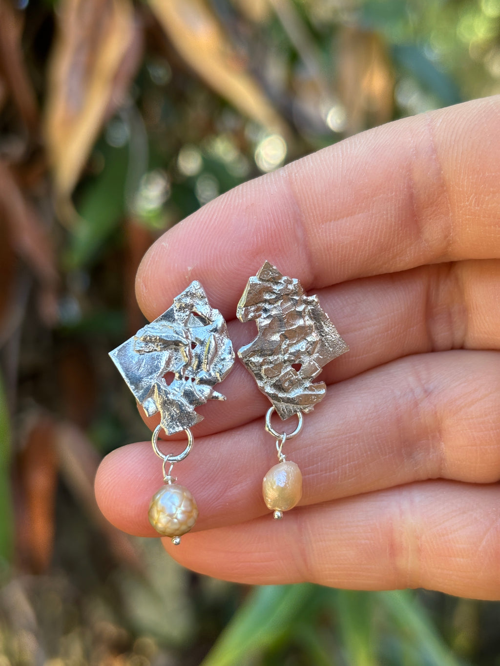 Freeform Sterling Silver Earrings with Freshwater Pearls
