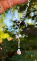 Silver Pearl Lariat Necklace