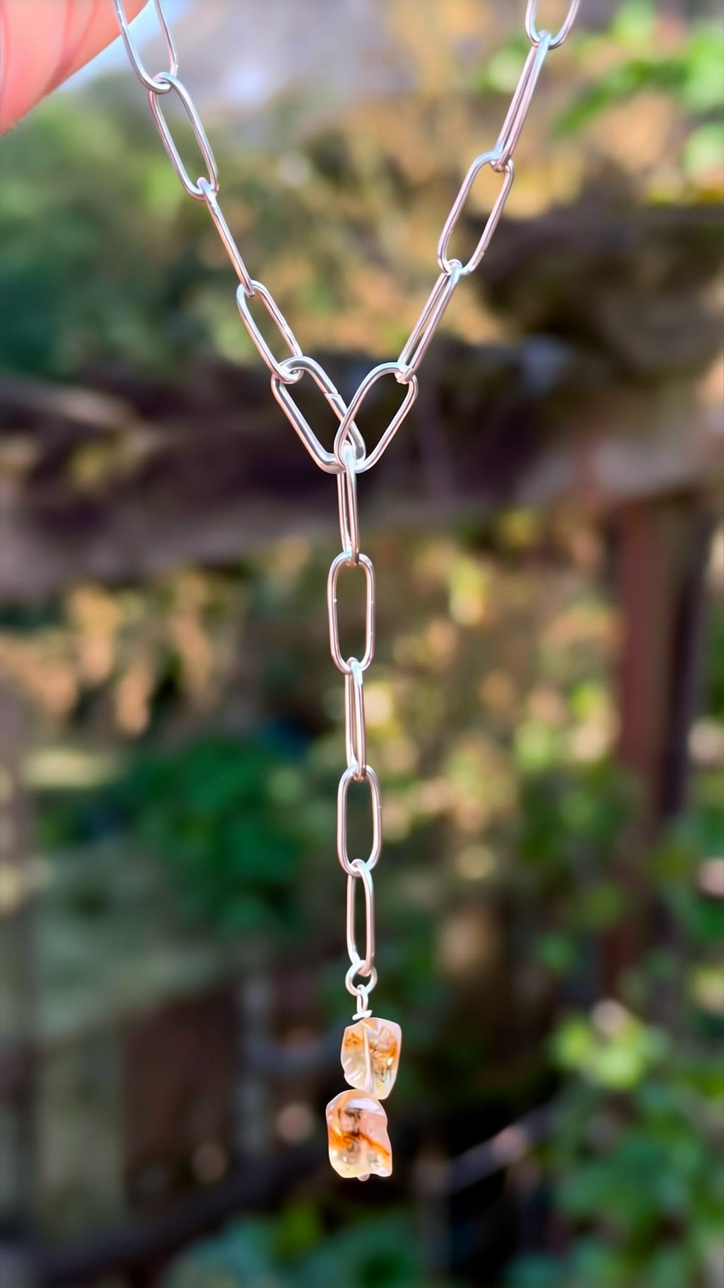 Citrine Lariat Chain Necklace