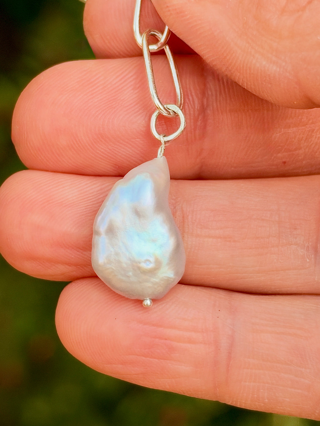 Silver Pearl Lariat Necklace